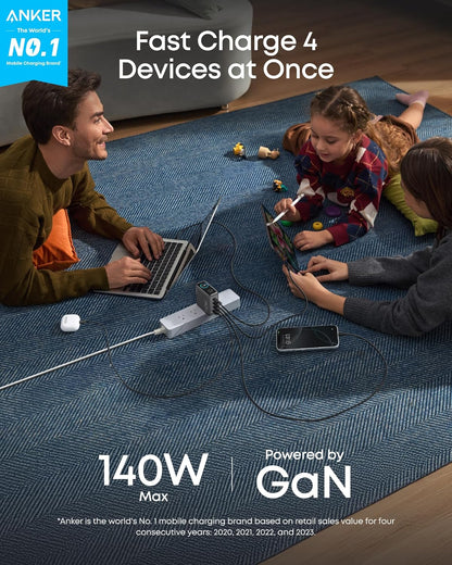 Anker Charger (140W, 4-Port, PD 3.1) with USB-C Cable